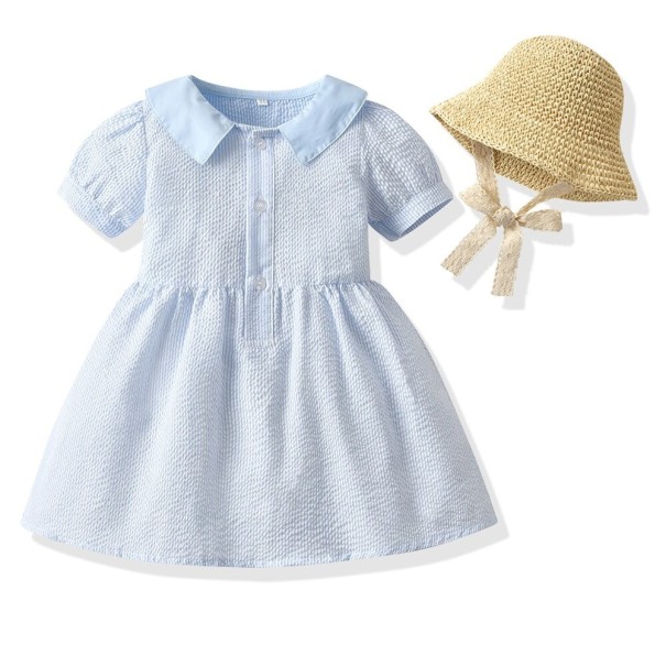 Robe fille avec chapeau L1207 bleu clair 2