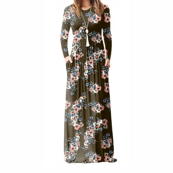 Robe fleurie à manches longues café S