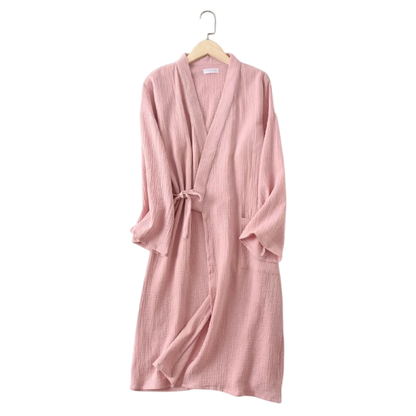 Robe kimono pour femmes Robe en coton léger avec lien à la taille Coupe confortable et aérée pour un usage domestique, les préparatifs du matin et la détente du soir rose L