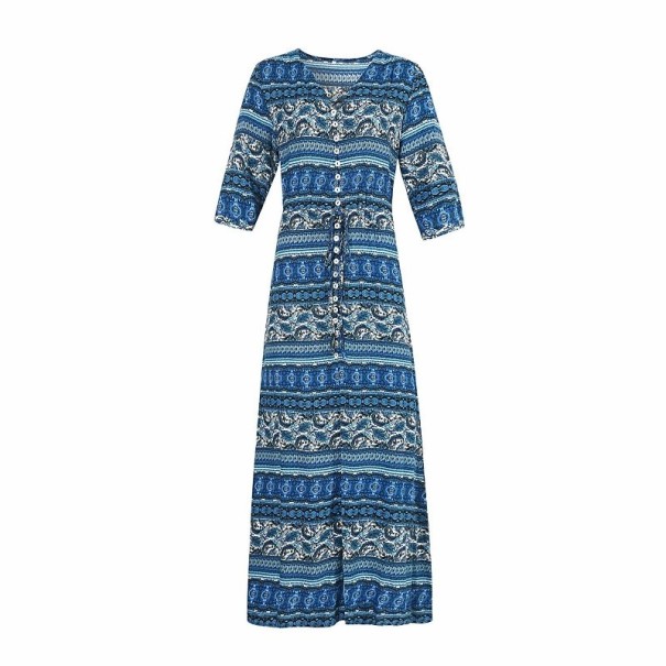 Robe longue à motifs pour femmes bleu XL