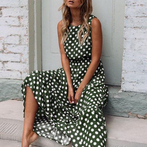 Robe maxi à pois vert foncé S