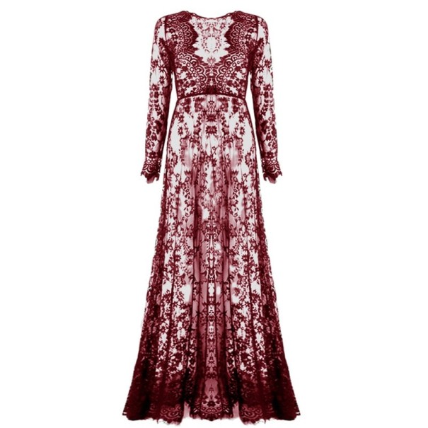 Robe maxi en dentelle bordeaux M