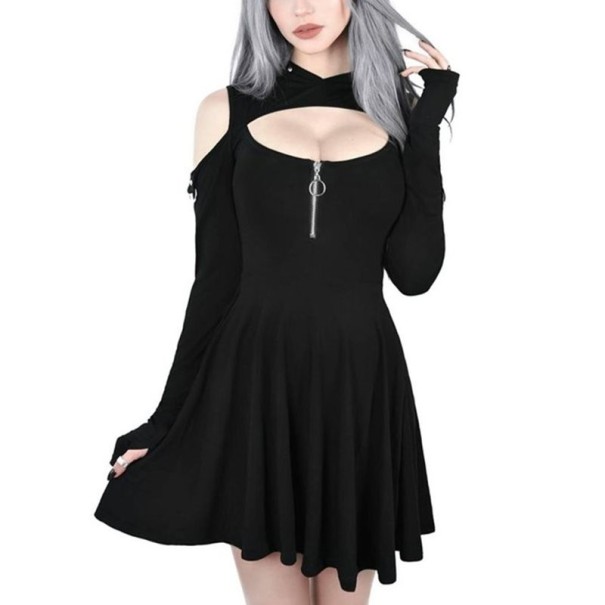 Robe mini à capuche pour femmes noir L