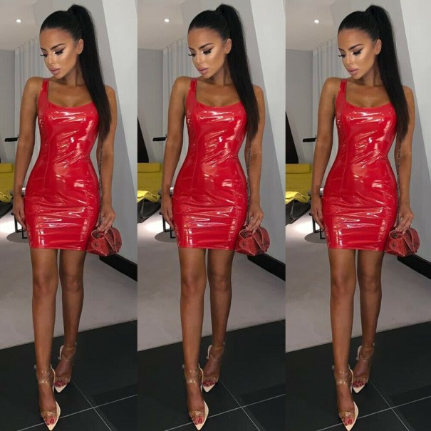 Robe mini brillante en simili cuir rouge M