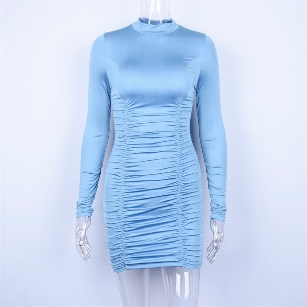Robe mini femme à manches longues A2798 bleu M
