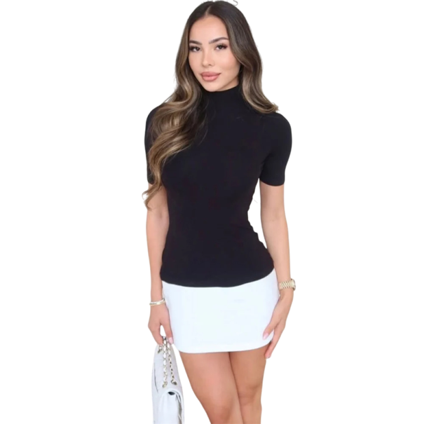 Robe Mini Femme Bicolore Ajustée à Manches Courtes Robe Noir et Blanc à Encolure Ronde Tenue d'Été Élégante M