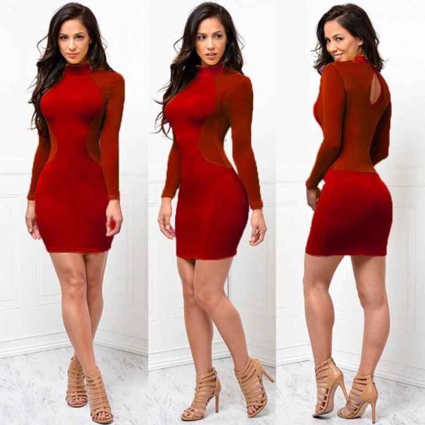 Robe mini sexy transparente bordeaux S