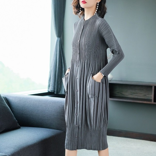 Robe plissée à manches longues gris