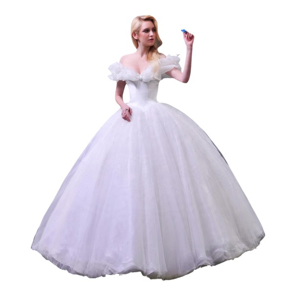 Robes de bal longues pour femmes avec épaules dénudées et volants, lacées dans le dos et jupe en couches de style princesse blanc L