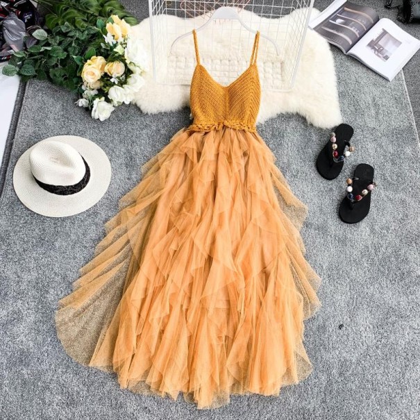 Robes longues avec jupe en tulle orange