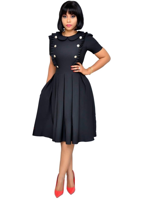 Robes plissées pour femmes noir XL