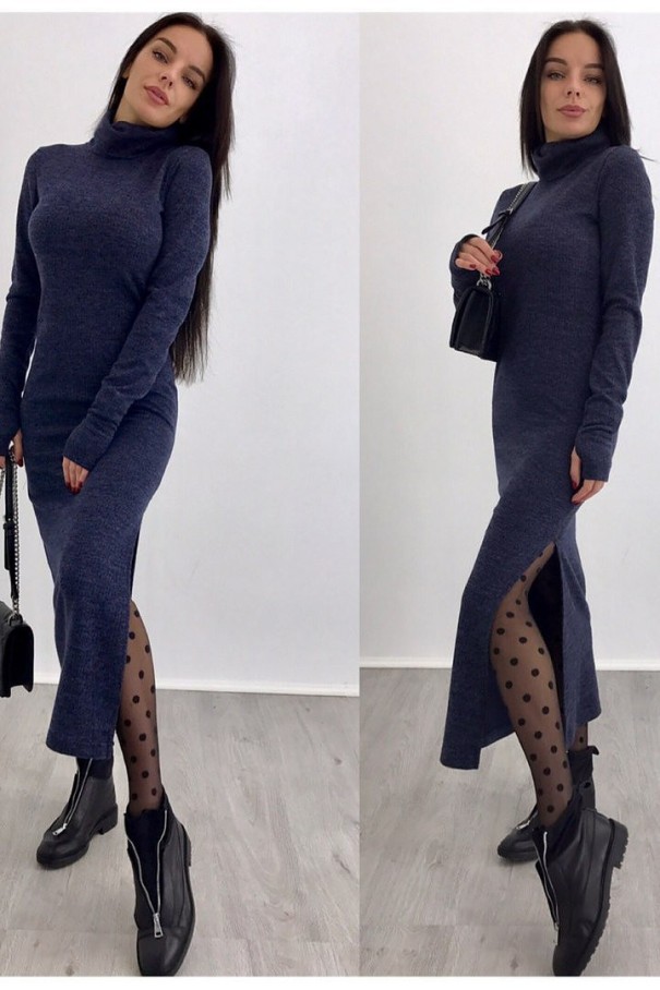 Robes pour femmes avec col roulé bleu foncé XL