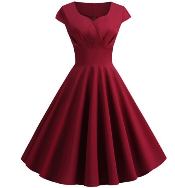 Robes rétro élégantes pour femmes bordeaux XS