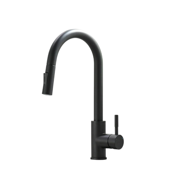 Robinet de cuisine à douchette rétractable G1/2 Robinet mélangeur à un trou Robinet moderne pour cuisine et salle de bain noir