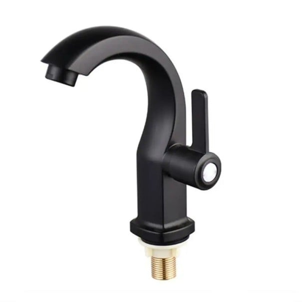 Robinet de lavabo à montage sur plan à une seule poignée uniquement pour eau froide avec filtre en ABS hauteur 22 cm sortie 11 cm noir