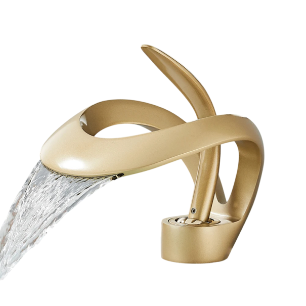 Robinet de lavabo en laiton avec sortie en cascade monocommande hauteur 15 cm largeur de sortie 9 cm robinet sur colonne pour lavabo de salle de bain doré