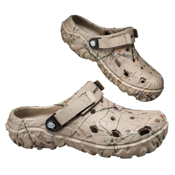 Robuuste herenpantoffels met camouflagepatroon Antislipzool met diep patroon Verstelbare band Ventilatiegaten Buitenschoenen beige 40