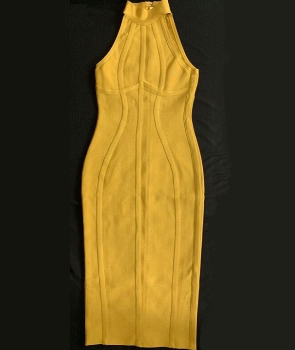 Rochie bandaj până la gât galben închis XS