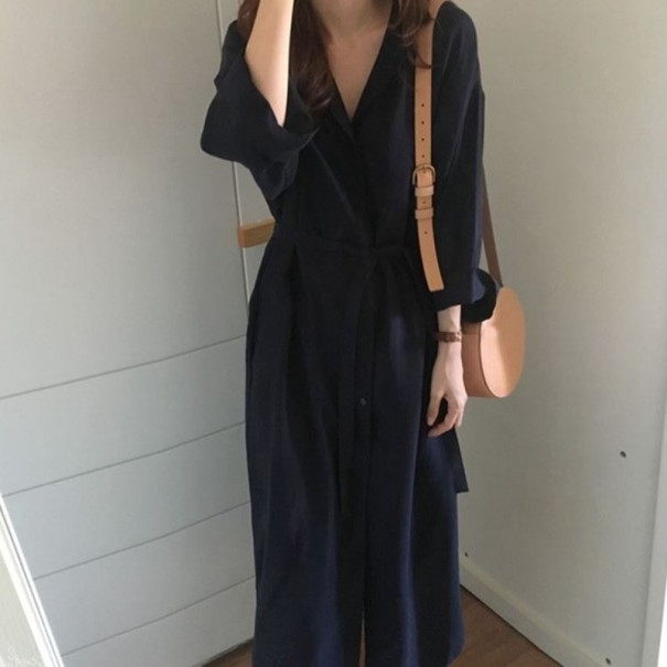 Rochie cămașă cu mânecă lungă albastru inchis