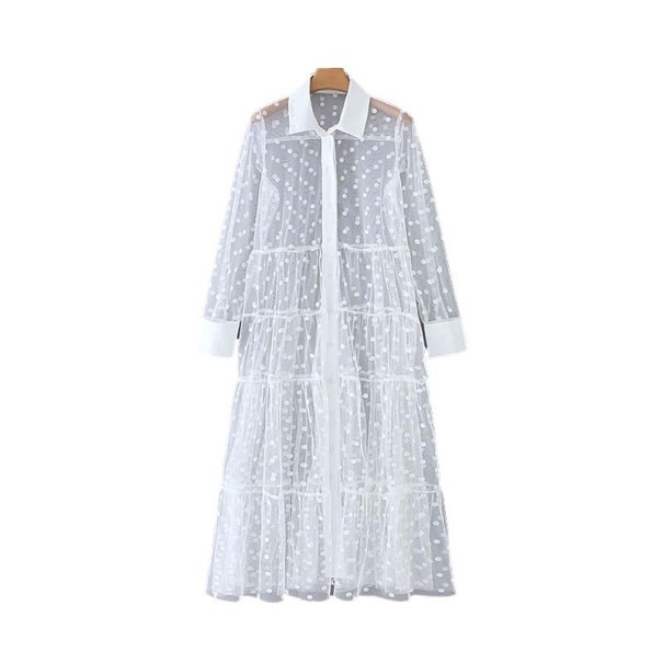 Rochie cămașă translucidă alb S