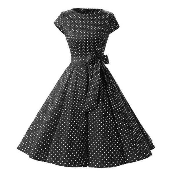 Rochie cu buline cu panglică negru S