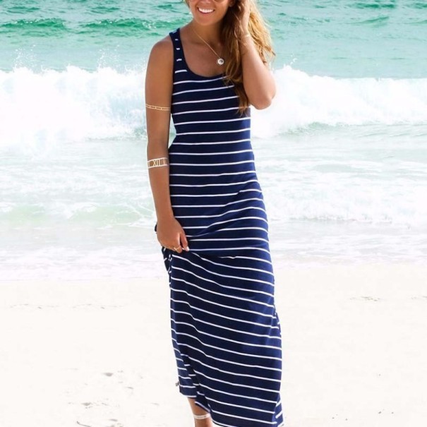 Rochie cu dungi Alisa albastru inchis L