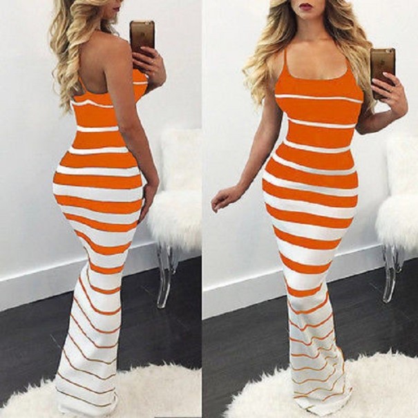 Rochie cu dungi lungi portocale L