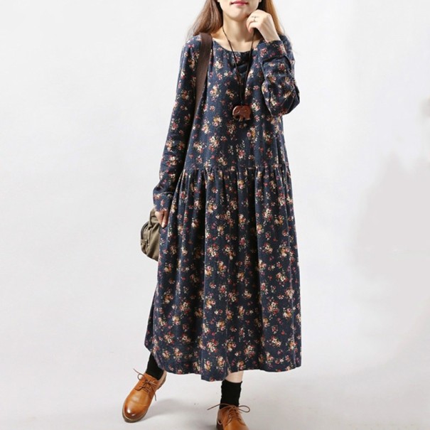 Rochie cu flori Elisa albastru inchis S