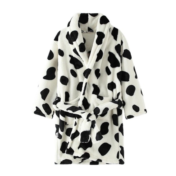 Rochie de baie din pluș pentru copii unisex cu șnur Albă cu puncte negre din bumbac și poliester 6