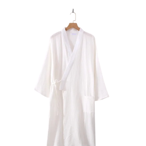 Rochie de baie pentru bărbați Kimono Rochie ușoară din bumbac cu legare la talie cu șnur Croi confortabil și aerisit pentru purtarea acasă, pregătirea de dimineață și relaxarea de seară alb L
