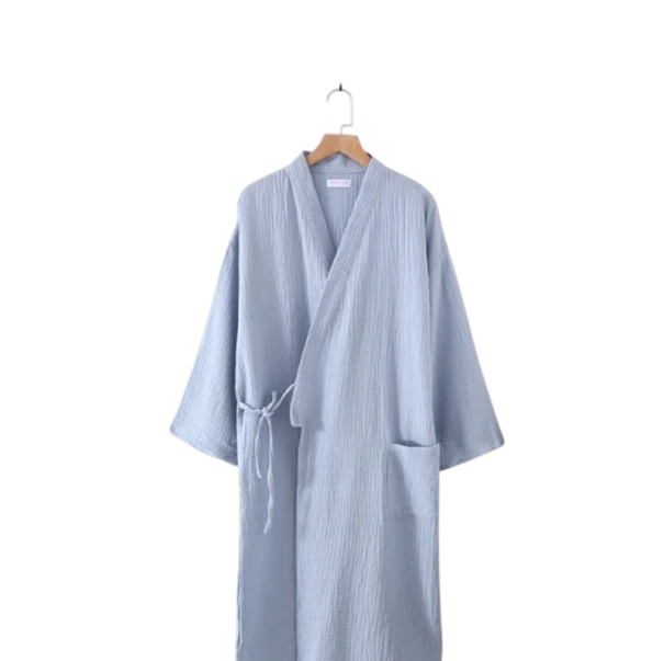 Rochie de baie pentru bărbați Kimono Rochie ușoară din bumbac cu legare la talie cu șnur Croi confortabil și aerisit pentru purtarea acasă, pregătirea de dimineață și relaxarea de seară albastru M