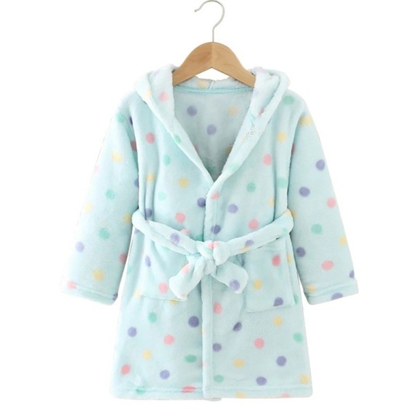 Rochie de baie unisex din pluș cu legare cu șnur din poliester albastră cu puncte colorate 10