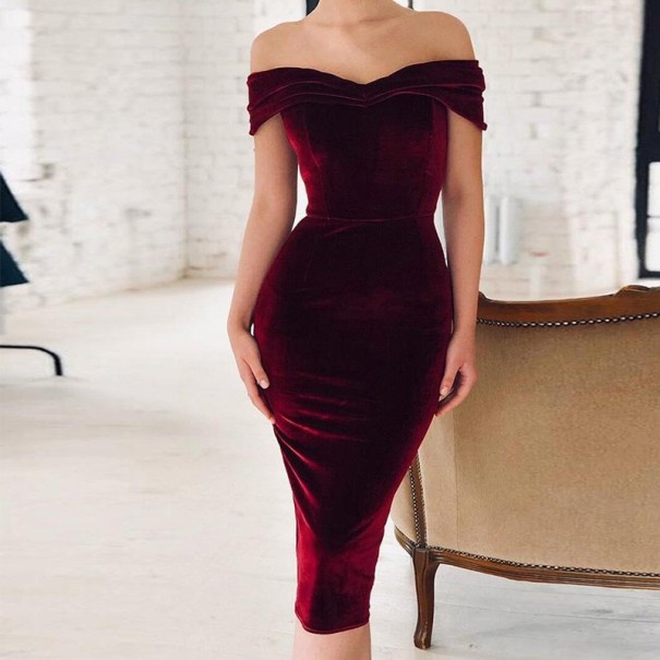 Rochie de bal fără bretele burgundy L