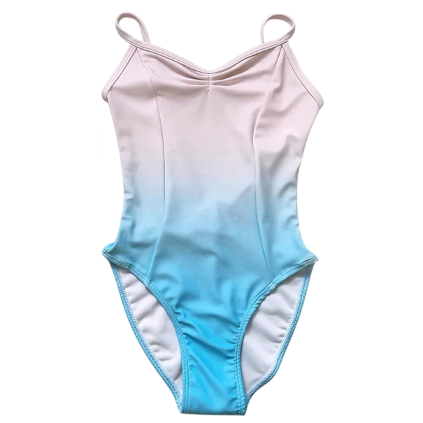 Rochie de balet pentru fete cu bretele subțiri și tranziție de culoare ombré, tricot de dans din nylon, pentru balet, gimnastică și cursuri de dans albastru deschis 16
