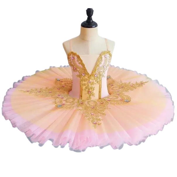 Rochie de balet pentru fete cu broderie din dantelă aurie Material șifon și acetamid Costum de dans pentru balet și spectacole de scenă roz deschis 14