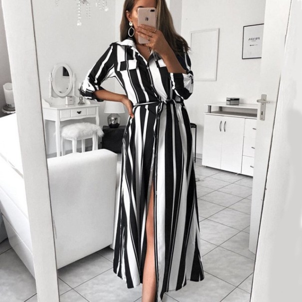Rochie de cămașă pentru femei - cu dungi negru XL