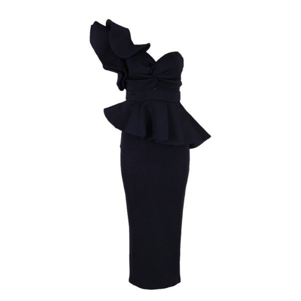 Rochie de damă cu volane A2809 negru XS