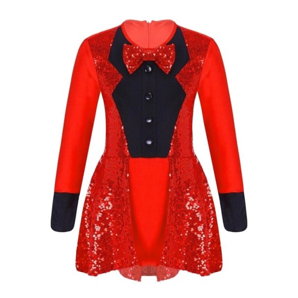 Rochie de dans pentru fete în stil frac cu paiete și papion Costum cu mâneci lungi din poliester pentru jazz, step și spectacole pe scenă roșu 10