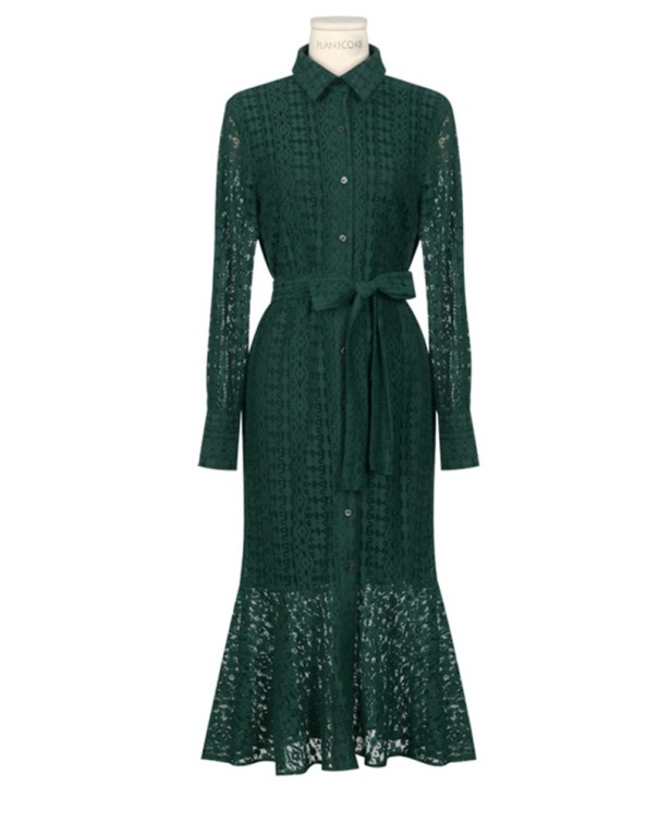 Rochie de dantelă pentru femei verde inchis XL