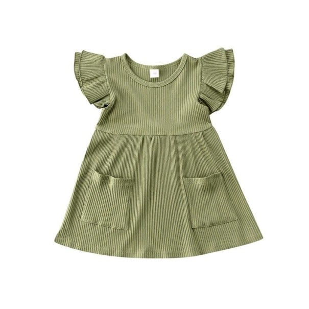 Rochie de fată cu buzunare verde armată 3