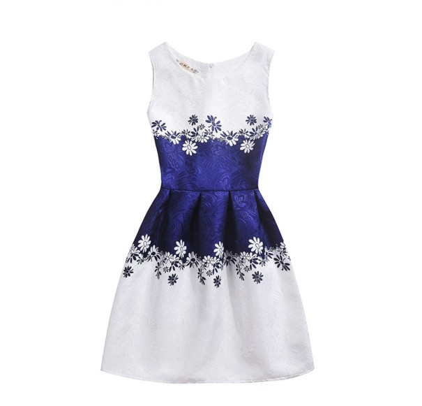 Rochie de fată cu flori - Albastru-alb 6