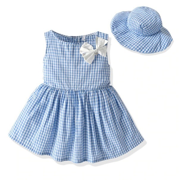 Rochie de fată cu pălărie L1207 albastru 6-12 luni