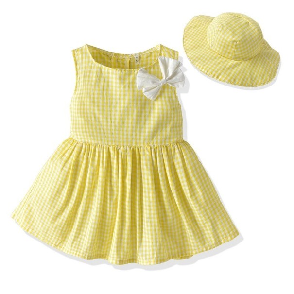 Rochie de fată cu pălărie L1207 galben 3