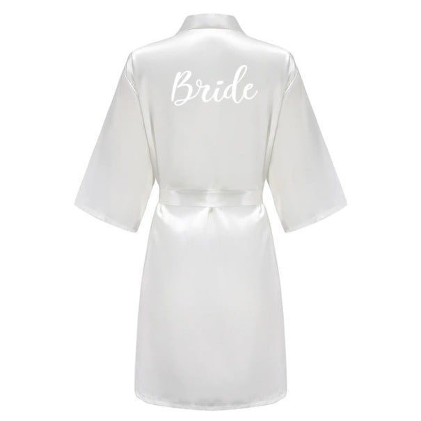 Rochie de mireasă albă din satin artificial Rochie elegantă ușoară cu legare și inscripția BRIDE Îmbrăcăminte delicată și confortabilă pentru mireasă XL