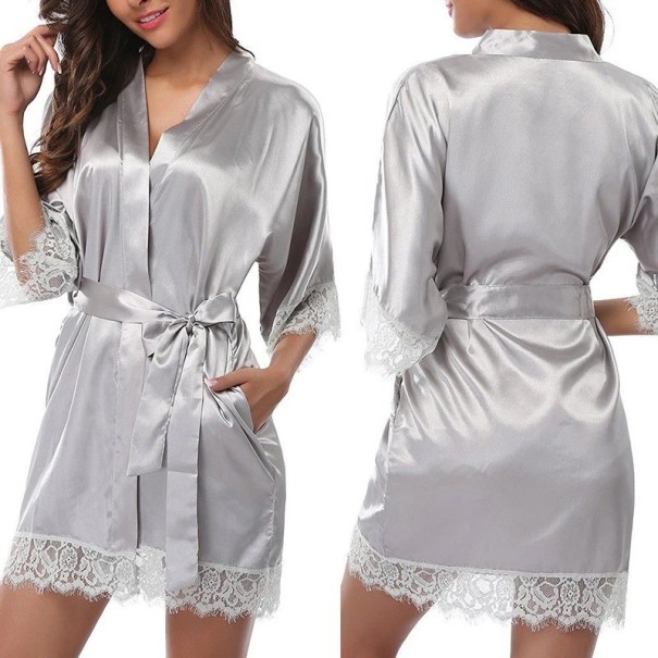 Rochie de noapte cu dantelă Rochie elegantă și ușoară cu legare în talie Material subțire și aerisit pentru confortul de acasă și relaxarea de seară argint L