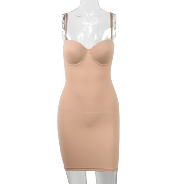 Rochie de slăbire pentru femei cu cupe push-up Rochie elastică fără sudură Rochie modelată deasupra genunchiului pentru o rochie bodycon bej 2XL