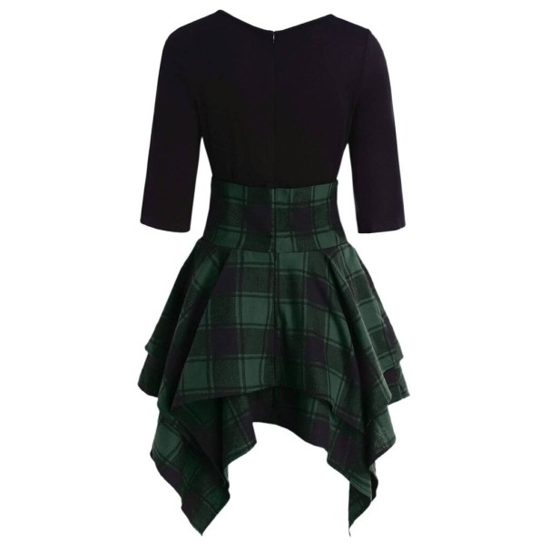 Rochie de toamnă cu fustă în carouri verde M