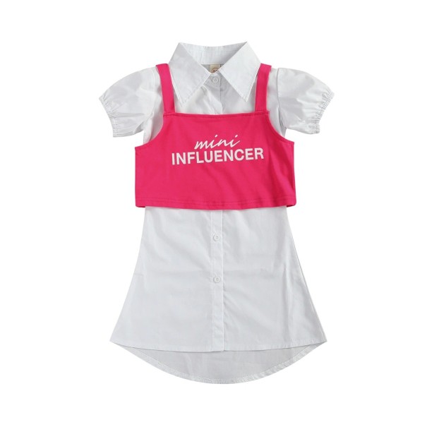 Rochie de tricou pentru fete și top L1502 roz închis 5