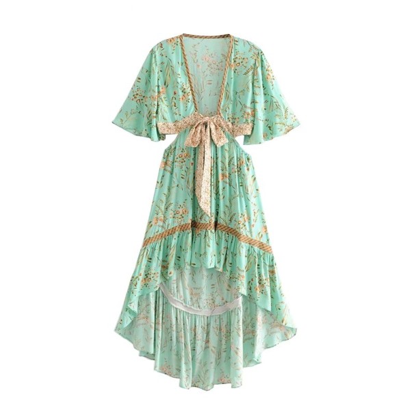Rochie de vara cu flori Emilia verde deschis M