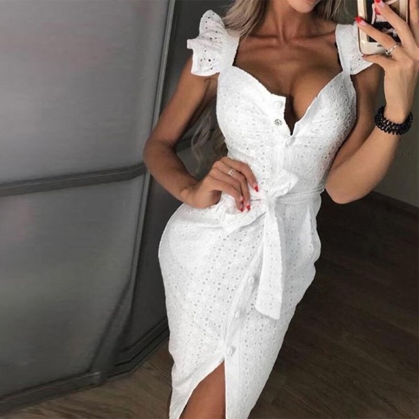 Rochie din dantelă centurată albă L